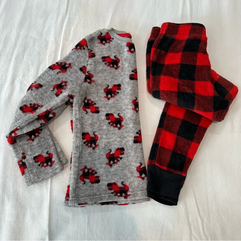 Pajamas Kids Size 8/10 Christmas Holiday Cozy Red Gingham Fairisle Warm Winter